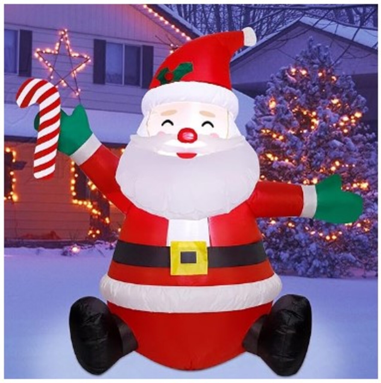 4ft Christmas Inflatables Blow Up Yard Decorations, Inflatable Santa Claus Christmas Outdoor Decoration, Blow Up Santa Claus with Candy Cane for Christmas Yard Garden Decorations